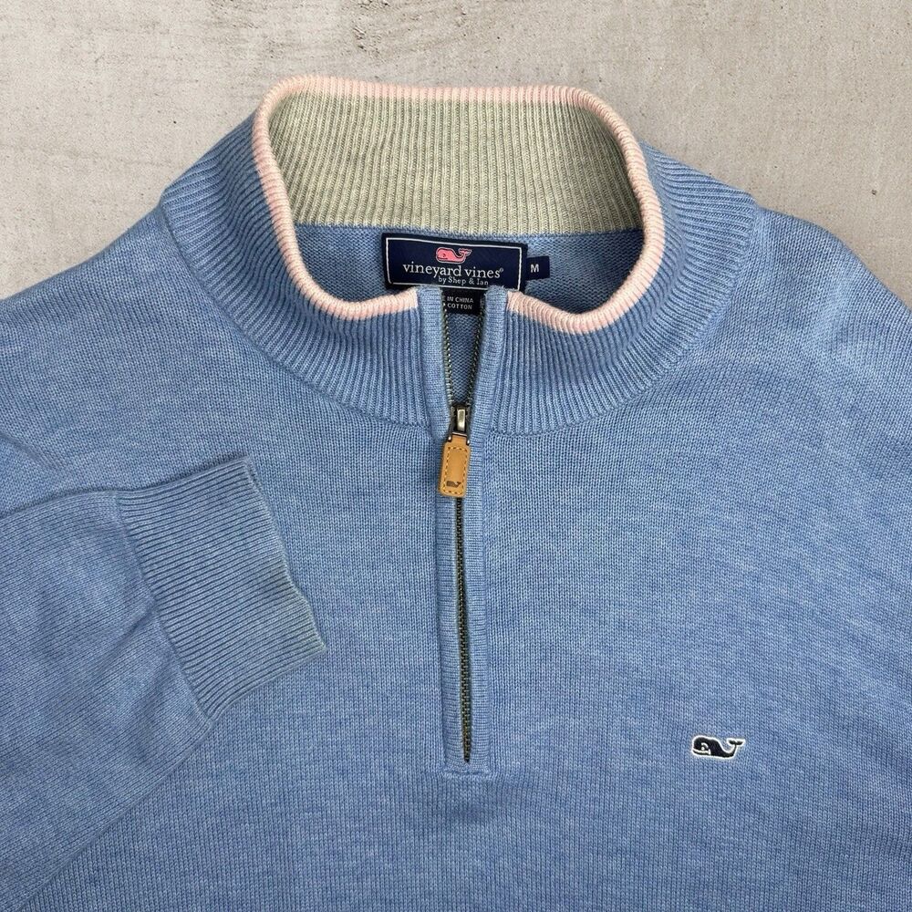 Vineyard Vines 1/4 Zip Sweatshirt Men’s Medium Blue Fleece Essentials Preppy - Picture 1 of 11